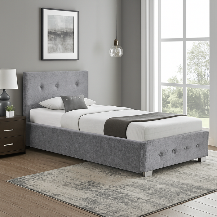 Derby Ottoman Fabric Single Bed with Storage, Silver Chenille