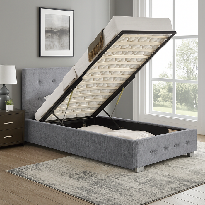 Derby Ottoman Fabric Single Bed with Storage, Silver Chenille