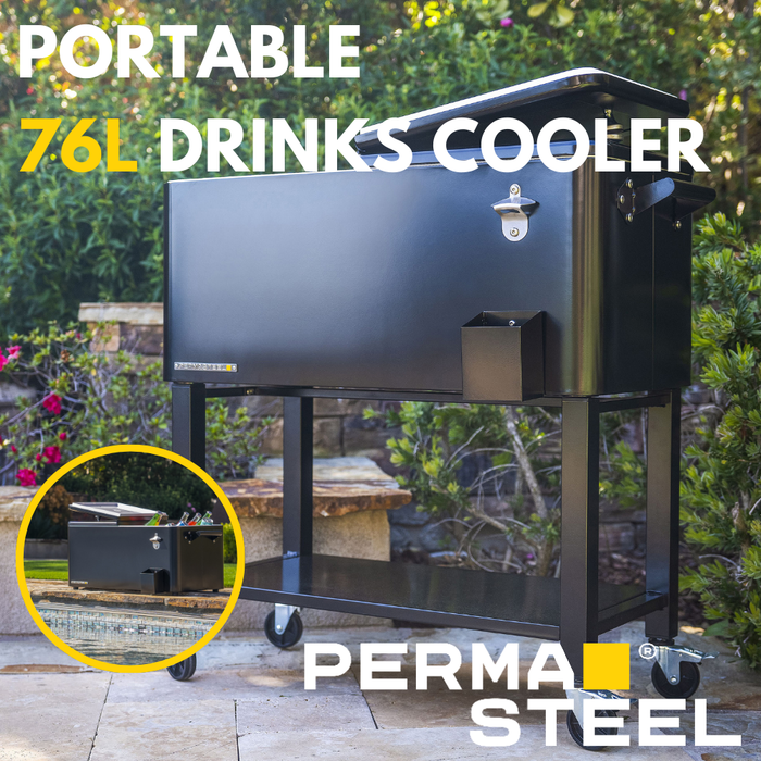 Perma Steel 76L Portable Drinks Cooler, Black