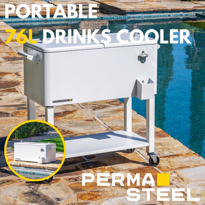 Perma Steel 76L Portable Drinks Cooler, White