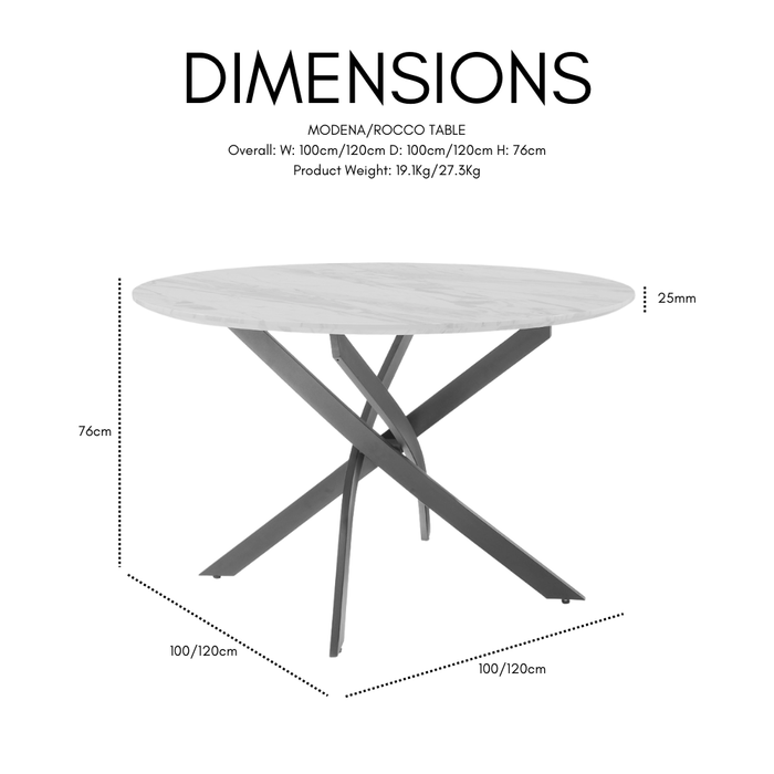Modena Round Marble Effect Dining Table, 6 Seater