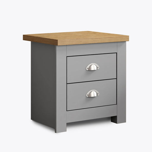 Lancaster Bedside Table with 2 Drawers in Grey