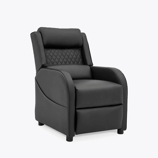 Gaming Racer Recliner Ergonomic Leather Computer Chair Cinema Armchair, Black with Black Trim