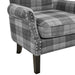 Wing Back Armchair Occasional Accent Chair Studded Design, Tartan Fabric- Grey