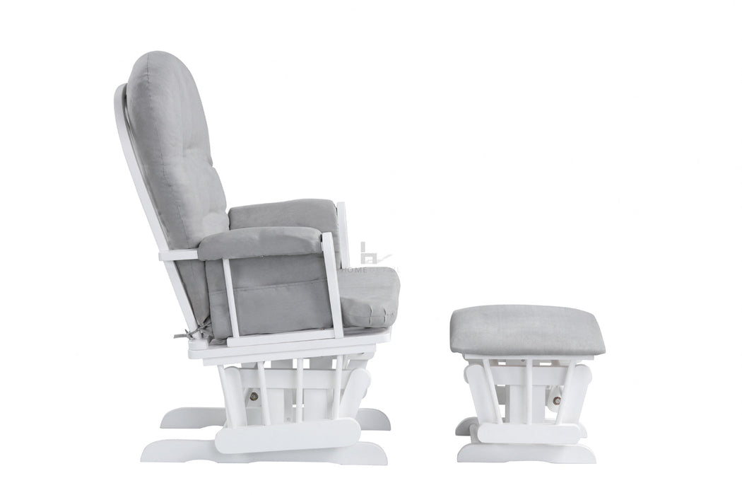 Nursing Glider Maternity Chair with Footrest Baby Rocking Nursery Seat Wood New, Grey & White
