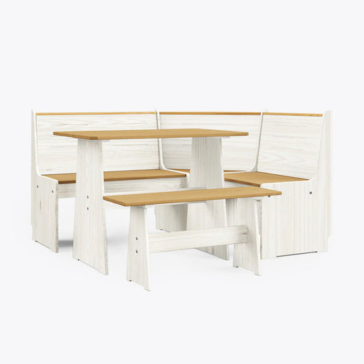 Latham Corner Dining Set with Table and Benches Kitchen Dining Solid Wood, White and Oak Effect