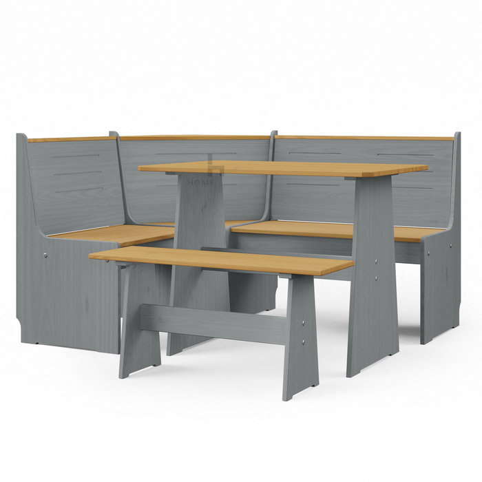 Latham Corner Dining Set with Table and Benches Kitchen Dining Solid Wood, Grey and Oak Effect