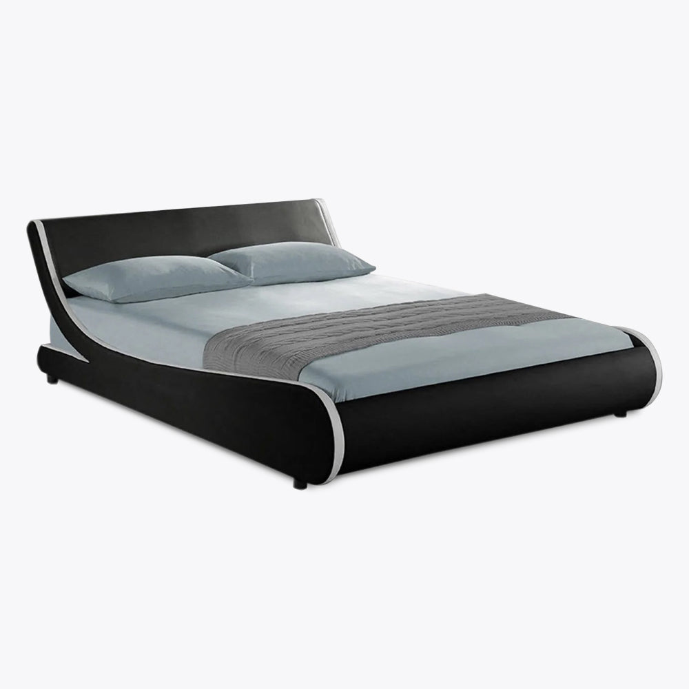 Galactic Leather Double Bed Frame Black & White