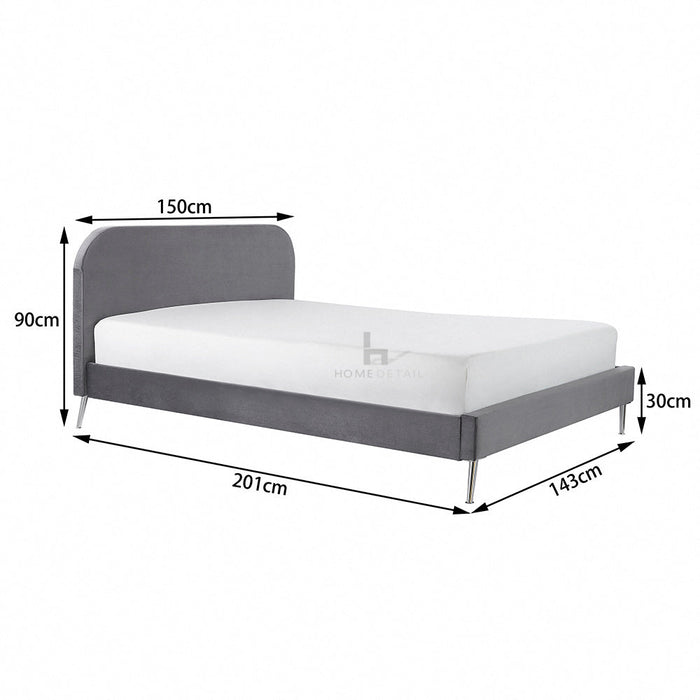 Clio Fabric Bed Frame - Plush Velvet Double Bed, Grey