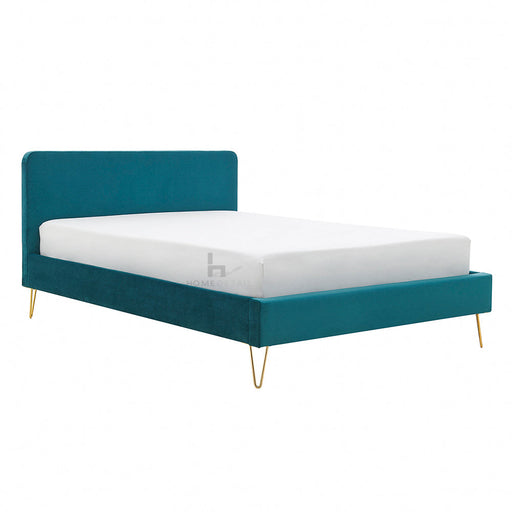 Iris Velvet Upholstered King Bed Frame With Hairpin Legs, Petrol Green