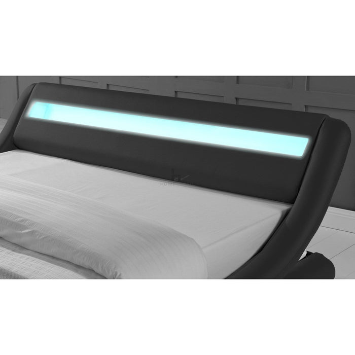 Galaxy Faux Leather King Bed Frame with LED, Black