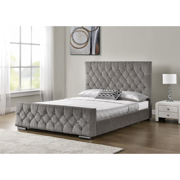 Arya Chenille Silver Fabric King Bed