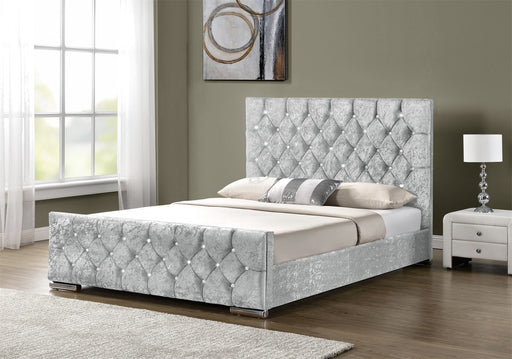 Arya Velvet Silver Fabric King Bed