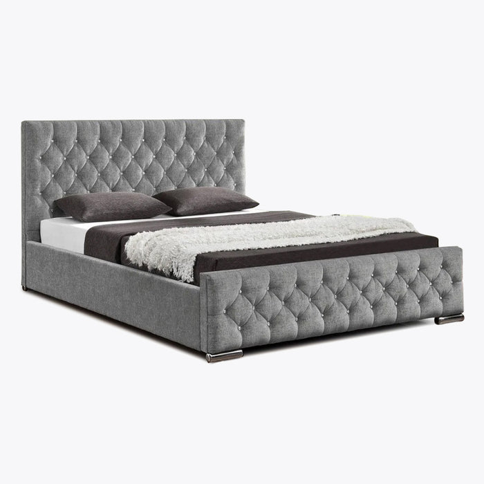 Arya Fabric Ottoman Super King Bed with Storage, Silver Chenille