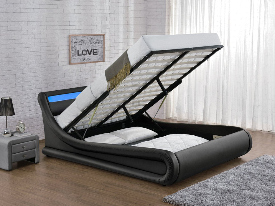 Galaxy Ottoman Double Bed Frame with LED and Storage, Black