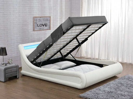 Galaxy Ottoman Double Bed Frame with LED and Storage, White