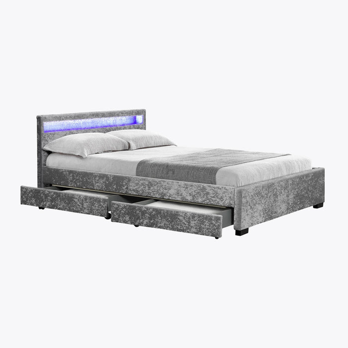 Comet Velvet Double Bed Under Bed Storage, Silver