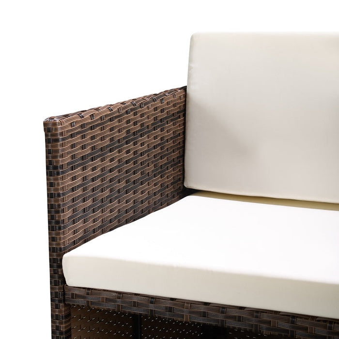 Cube Rattan Garden Furniture 9 Piece Set with Free Cover Included, Brown