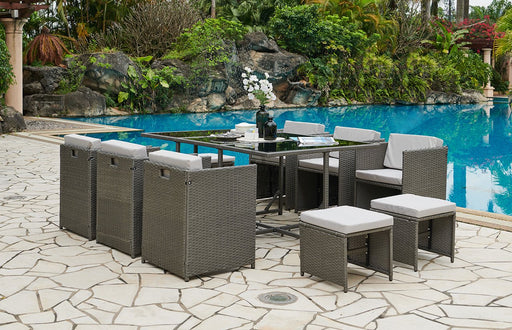 Rattan Garden Furniture Outdoor 11 Piece Cube Set Conservatory Patio Dining, Grey