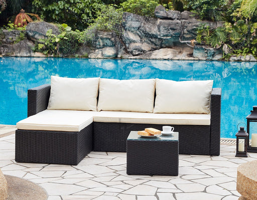 3 Seat L-Shaped Rattan Sofa Set - Outdoor Garden Furniture, Black