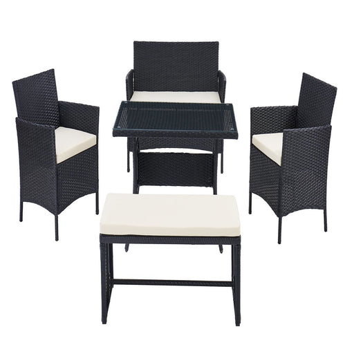 Rattan Garden Furniture Set Conservatory Patio Outdoor Table Chairs Sofa with Optional Bench, Black 5 Piece