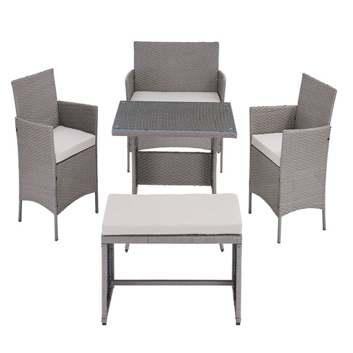 Rattan Garden Furniture Set Conservatory Patio Outdoor Table Chairs Sofa with Optional Bench, Grey 5 Piece
