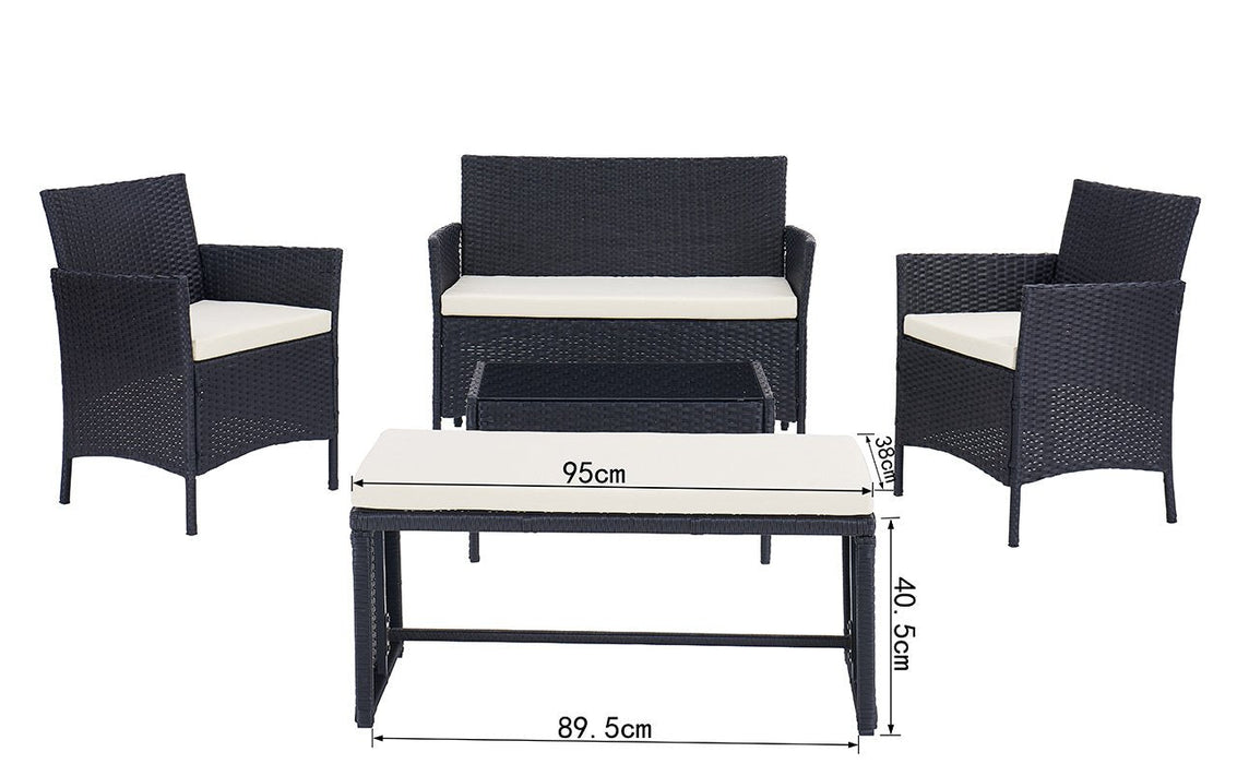 5 Piece Rattan Garden Lounge Set Outdoor Patio with Bench & Table, Black