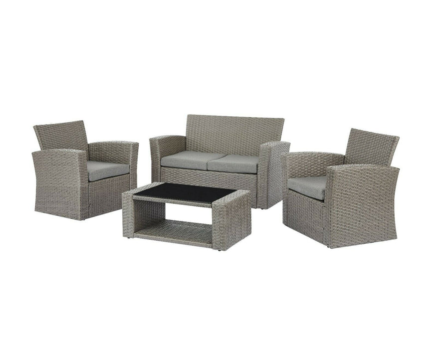 4 Piece Outdoor Sofa Rattan Garden Set with Coffee Table, Grey