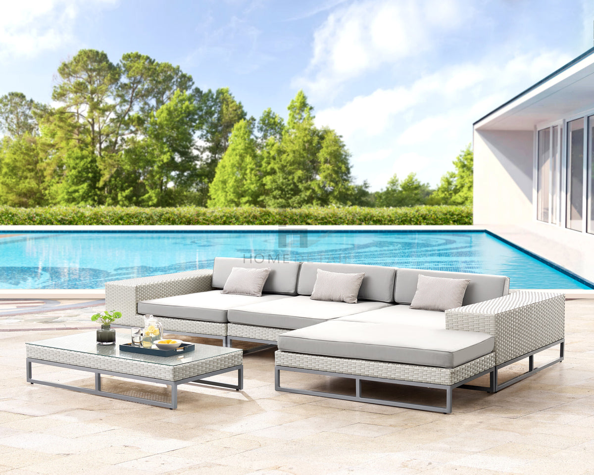 Malibu LShaped Rattan Sofa Set White Home Detail