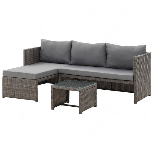 Corner L-Shape Outdoor Rattan 3PC Garden Furniture Set, Grey