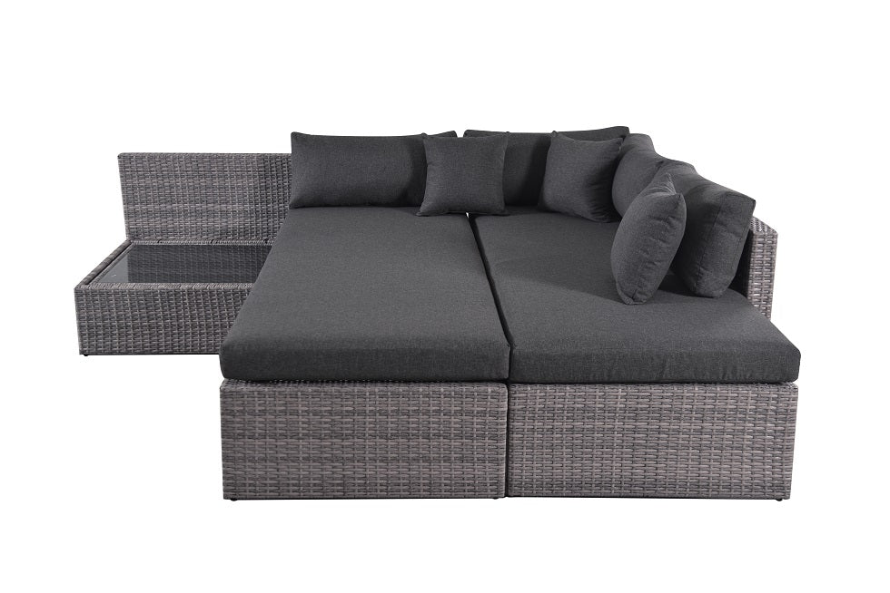 Adjustable L Shape Garden Furniture Sofa Set in Grey Rattan