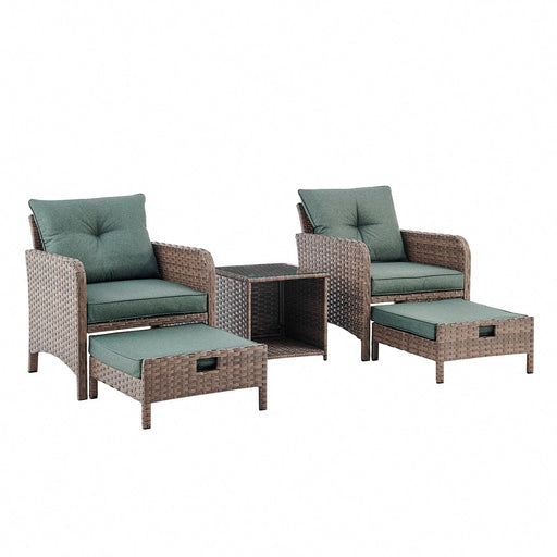 Garden Armchair Rattan Set with Side Table & Ottoman Footstools - Brown