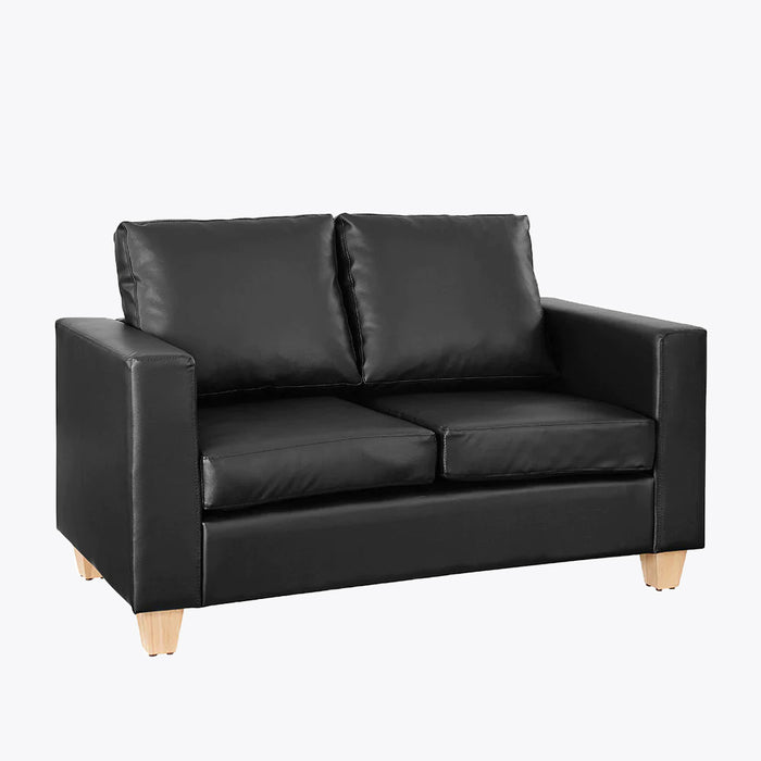 Faux Leather Sofa 2 Seater Cushioned Settee Modern Living Home Couch, Black