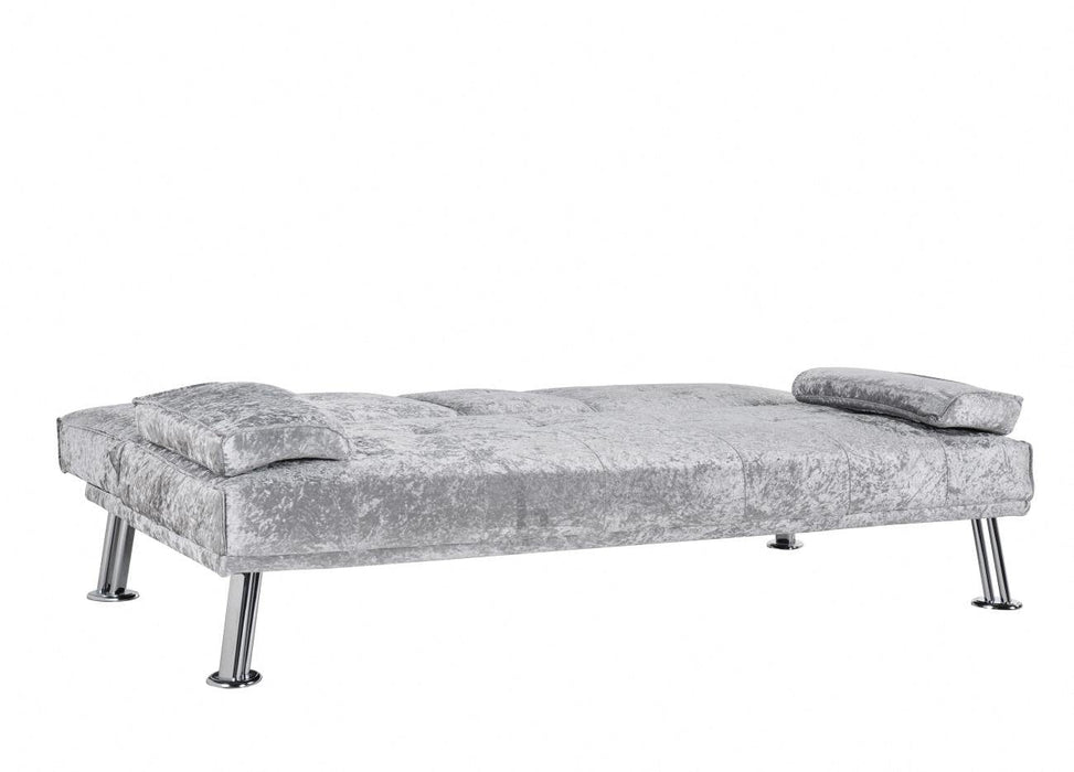 Fabric Sofa Bed Cupholder 3 Seater Chrome Legs Velvet or Fabric, Silver