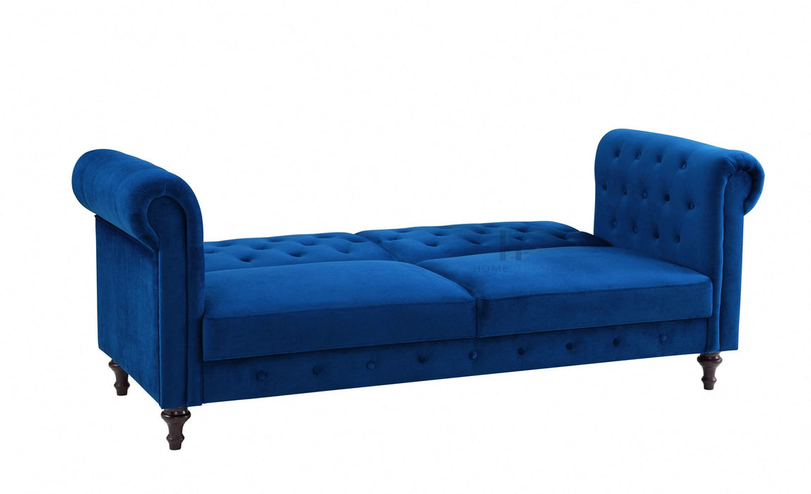 Velvet Sofa Bed Chesterfield Style 3 Seater Sofa Button Design, Dark Blue