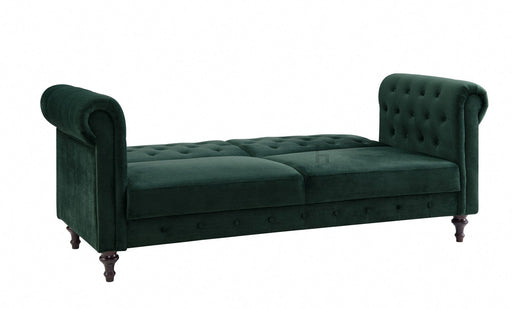 Velvet Sofa Bed Chesterfield Style 3 Seater Sofa Button Design, Dark Green