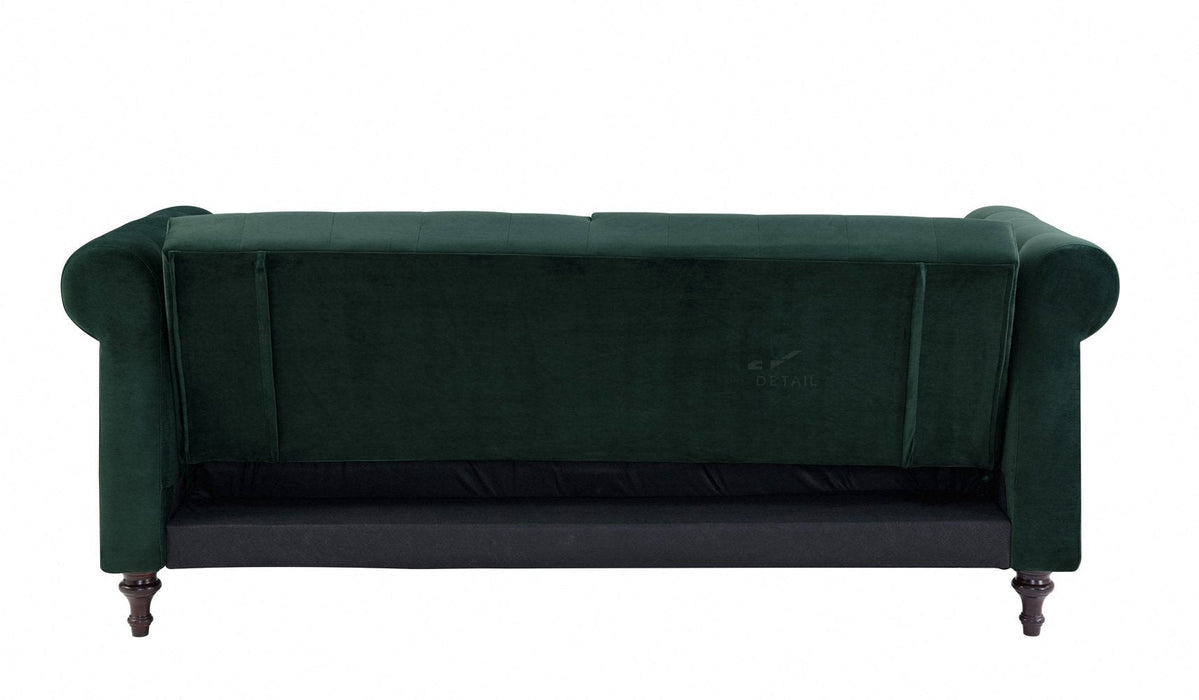 Velvet Sofa Bed Chesterfield Style 3 Seater Sofa Button Design, Dark Green