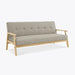 Langford Sofa Bed Fabric 3 Seater Button Detail Wooden Frame Sofabed, Cream with Oak Colour Wood