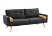Langley Fabric Sofa Bed With Natural Wooden Legs Tufted Backrest Charcoal With Matching Bolster Cushions