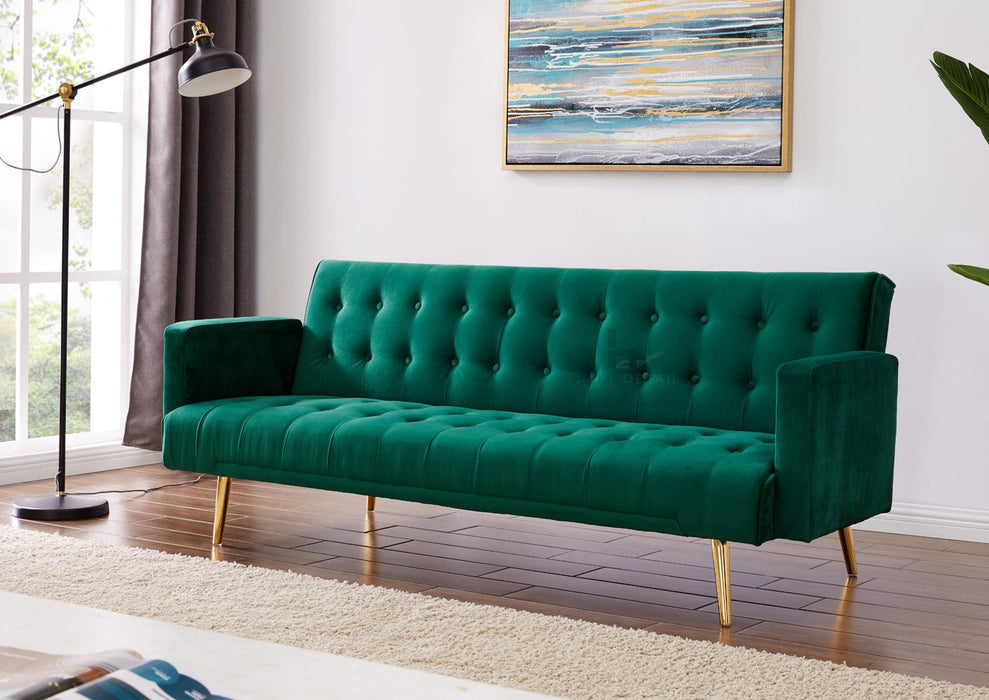 Windsor Luxury Velvet Fabric Sofa Bed - Green | Home Detail