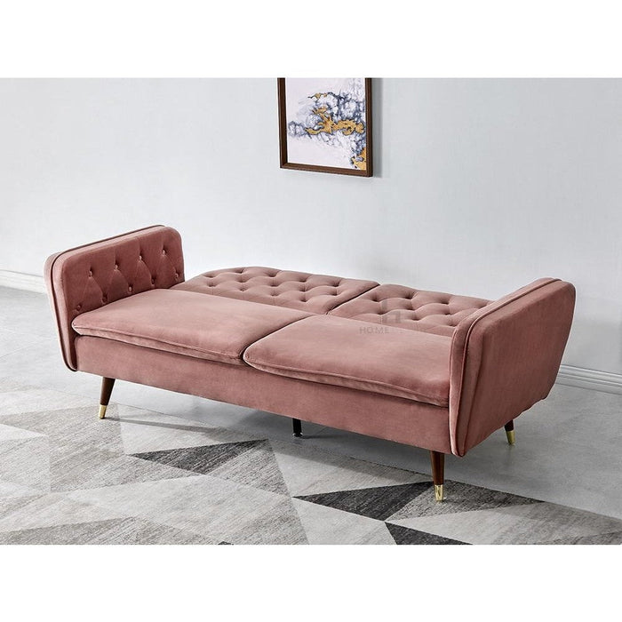 Velvet Fabric Sofa Bed 3 Seater Padded Suite Click Clack Luxury Recliner Sofabed, Smoky Rose
