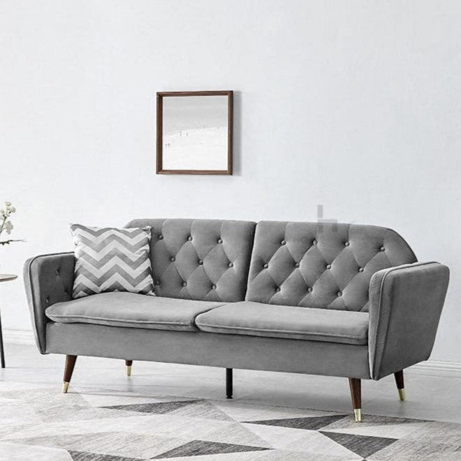 Velvet Fabric Sofa Bed 3 Seater Padded Suite Click Clack Luxury Recliner Sofabed, Dark Grey