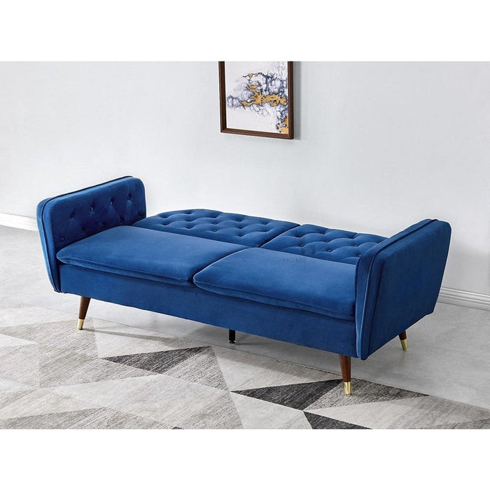 Velvet Fabric Sofa Bed 3 Seater Padded Suite Click Clack Luxury Recliner Sofabed, Dark Blue