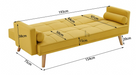 Sarnia 3 Seater Sofa Bed Fabric Padded Sofabed With 2 Cushions, Mustard