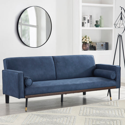 Ethan 3 Seater Navy Blue Fabric Clic-Clac Gold Tipped Legs Bolster Cushion Sofabed