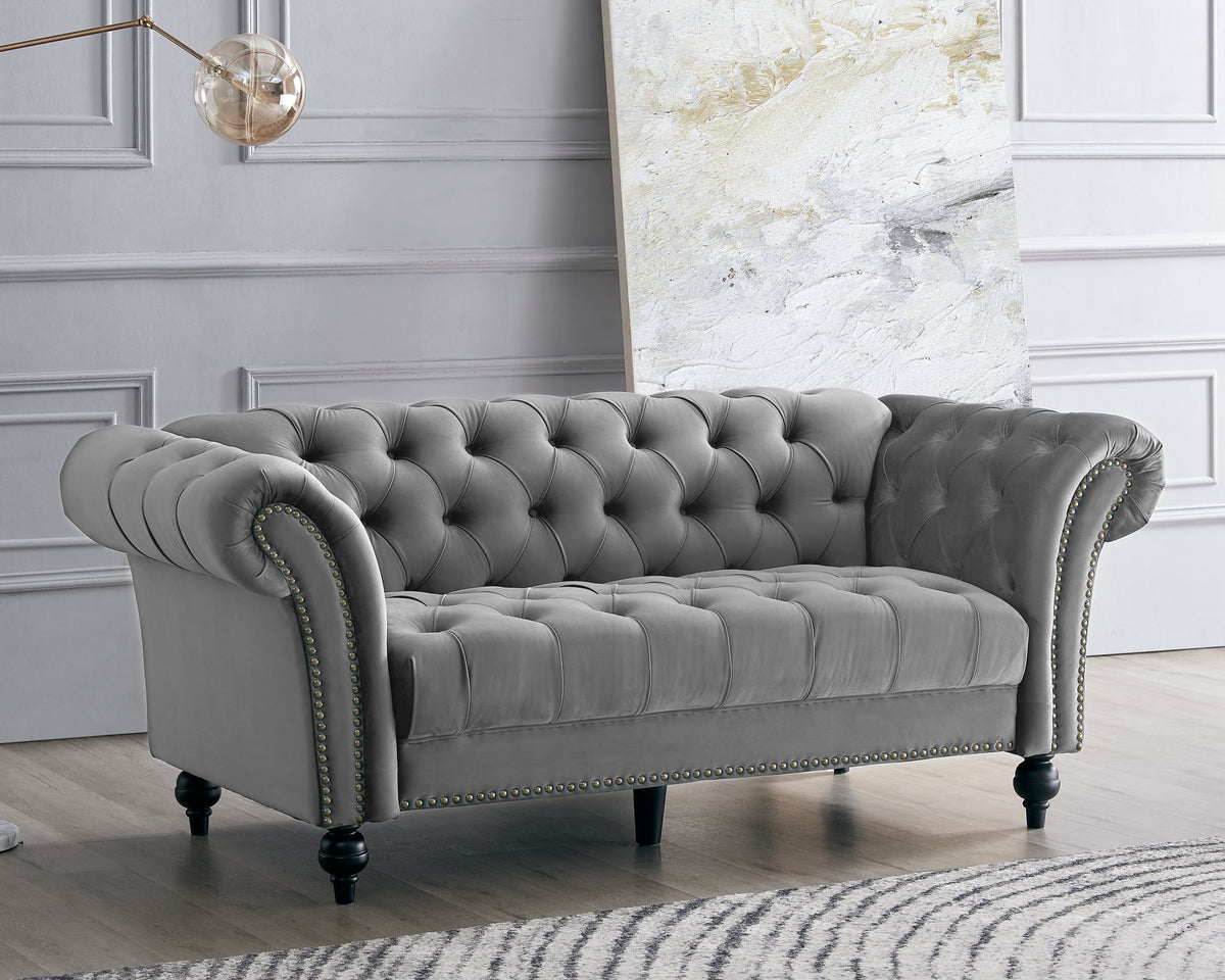 Mayfair Velvet Fabric 3 Seater Sofa - Grey | Home Detail