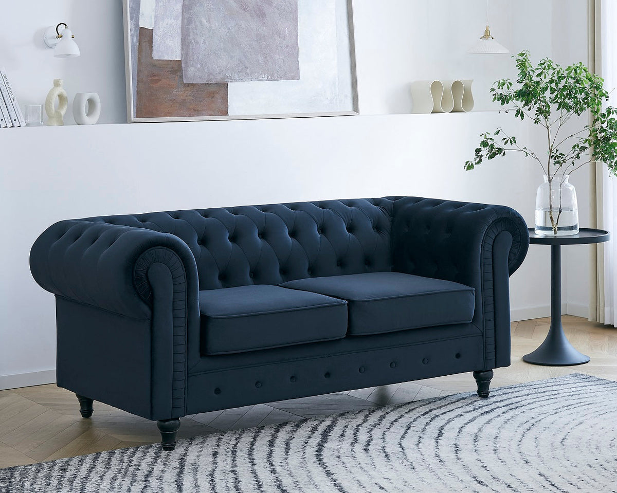 Chesterfield Velvet Fabric 2 Seater Sofa - Midnight Blue