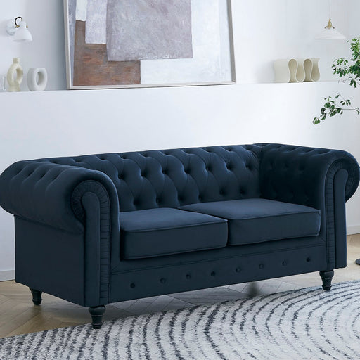 Chesterfield Velvet Fabric 2 Seater Sofa, Midnight Blue