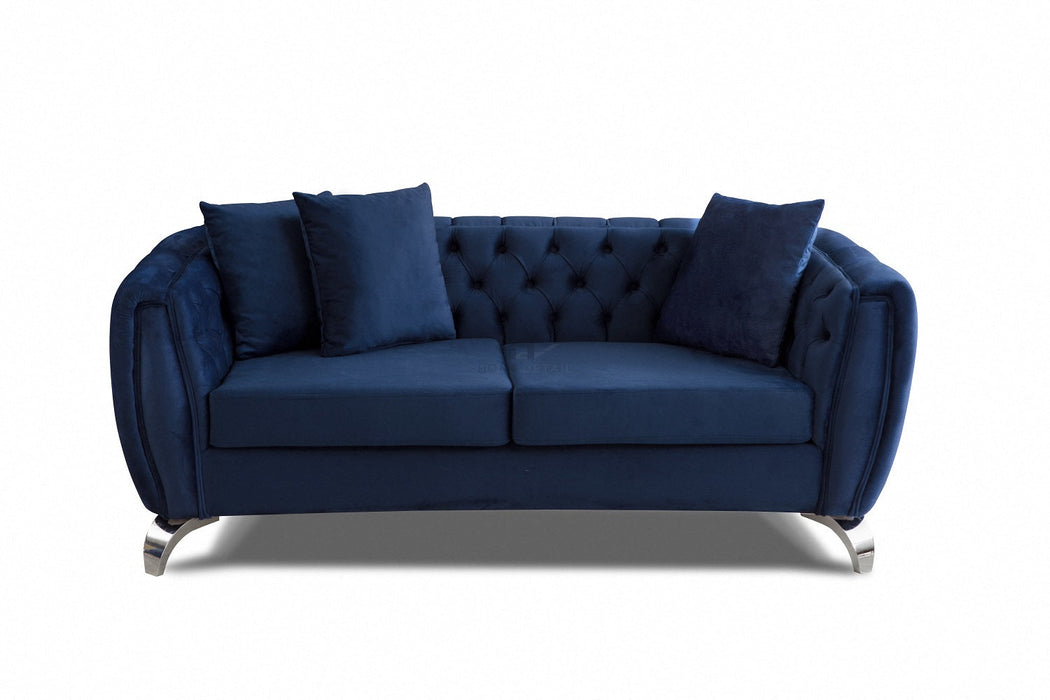Rustik Velvet 3 Seater Sofa Suite Couch Chrome Legs, Blue
