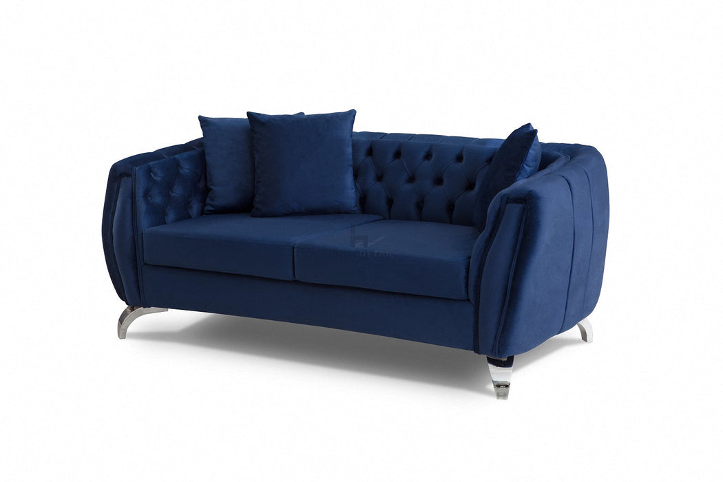 Rustik Velvet 3 Seater Sofa Suite Couch Chrome Legs, Blue